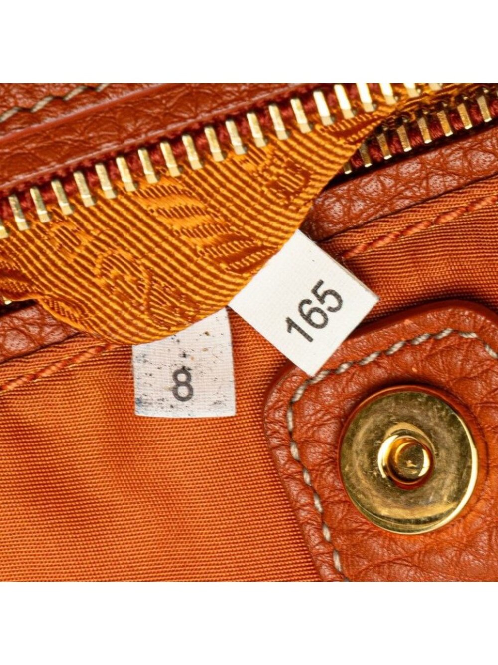 Prada Tote Shoulder Bag Orange Leather Nylon Jacquard 1 - Picture 7 of 9